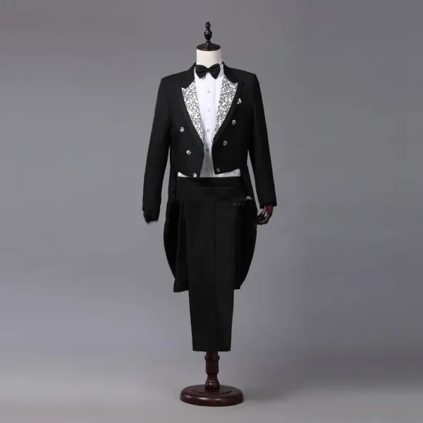 Men White Black Red Jacquard Lapel Tail Coat Stage Singer Costume Homme Wedding Groom Prom Tuxedo Suits Men Suit (Jacket+Pants) - Image 11