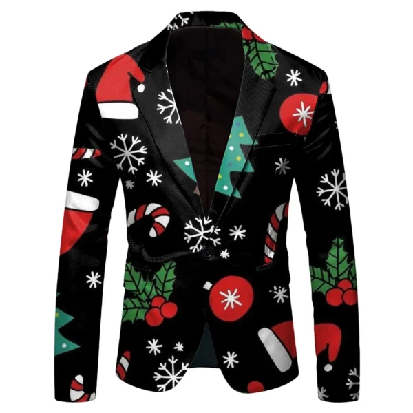 Mens Autumn Winter Printed Blazer One Button Christmas Suit Trend Printed Casual Suit Stylish Party Wear Wedding Groom Jacket - Image 3