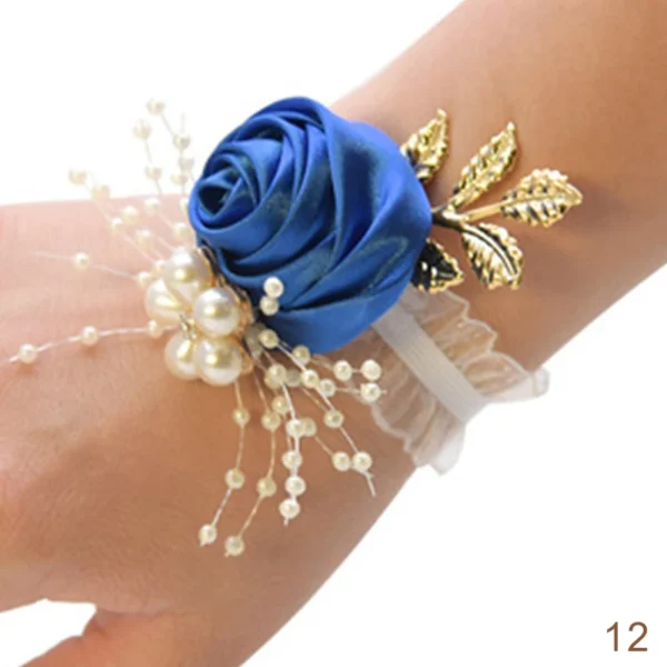 Bridesmaid Faux Rose Bracelet Wedding Wrist Corsage Polyester Ribbon Pearl Bow Bridal Gifts Hand Flowers Party Prom Accessories - Image 11