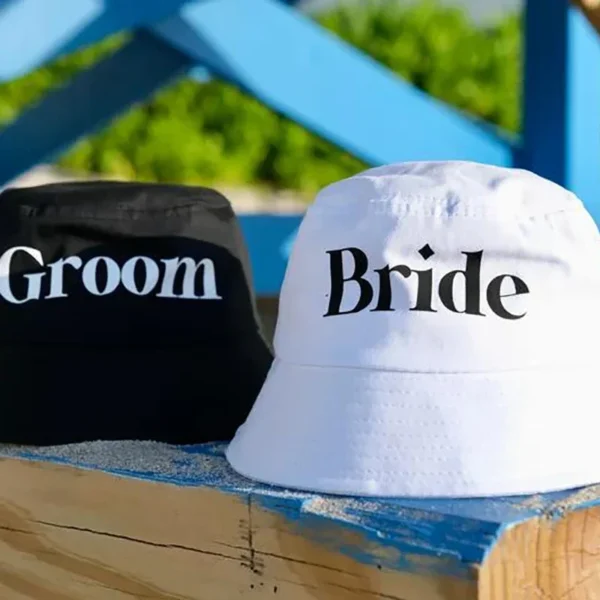 Bride Groom Bucket hat wedding Engagement Newlywed couple Bachelor Bachelorette hen party bridal shower beach Honeymoon Gift - Image 2