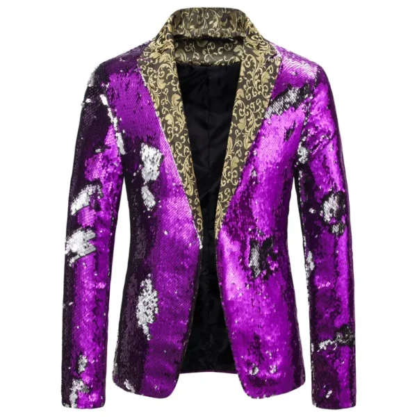 Men's Suit Shiny two-tone sequin shawl Collar suit Men's Wedding Groom Singer Dance Sequin Suit Jacket DJ Club Stage Men's suit - Image 9