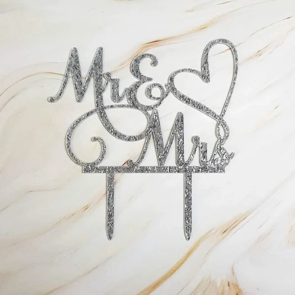 Mr and Mrs Cake Topper Bride and Groom Sign Wedding  Engagement Cake Toppers Decoration Silver Glitter Acrylic - Image 5