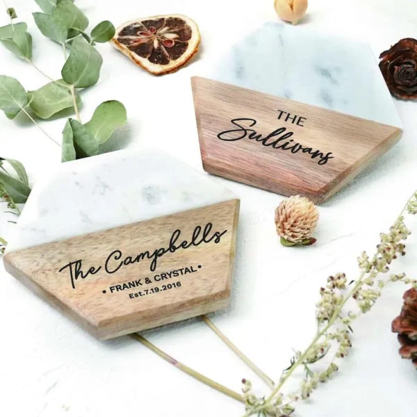 Custom Engraved Marble Wood Coasters | Personalized Gifts Coaster Set Christmas Gift | Housewarming Gifts Wedding Gifts