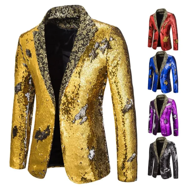 Men's Suit Shiny two-tone sequin shawl Collar suit Men's Wedding Groom Singer Dance Sequin Suit Jacket DJ Club Stage Men's suit