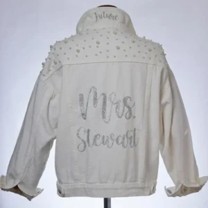 Bride to Be Personalized White Pearl Denim Jacket Bachelorette Wedding Gifts Customized Name Bridesmaid Dressing Gown Jean Coats