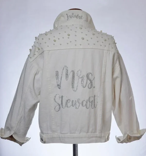 Bride to Be Personalized White Pearl Denim Jacket Bachelorette Wedding Gifts Customized Name Bridesmaid Dressing Gown Jean Coats