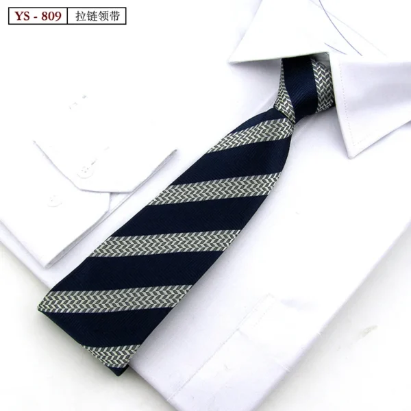 Formal 8CM Korean Zipper Tie for Men's Business Stripe Professional Dress Groom Wedding Tie - Image 25