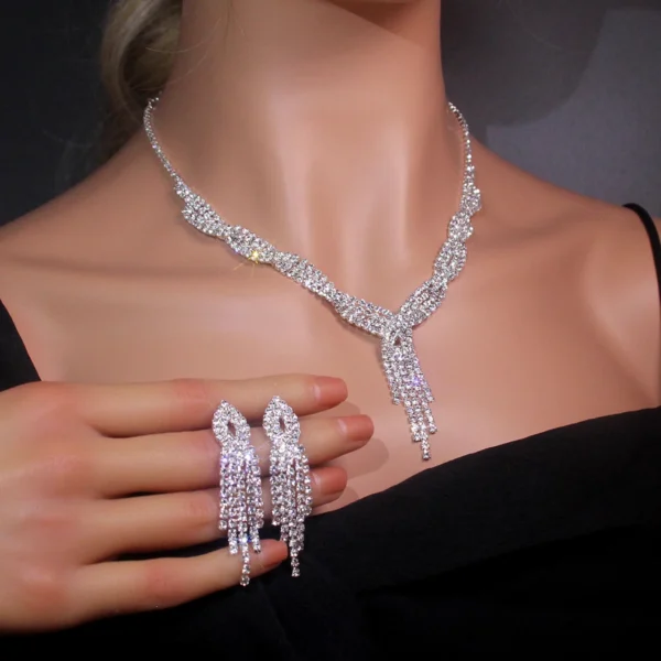 AINAMEISI Bridal Wedding Necklace Earrings Set Silver Rhinestone Necklace Bridal Crystal Jewelry Accessories (3 Pcs Set) - Image 24