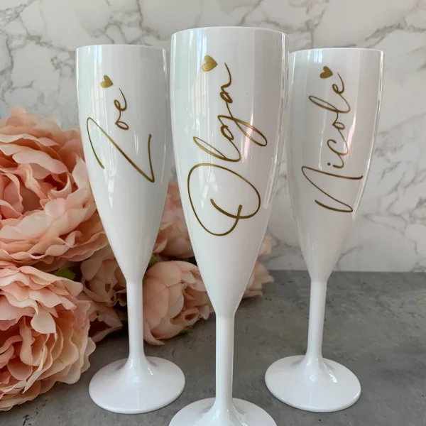 Personalised White Plastic Champagne Flute Wedding Proposal Reception Flutes Bachelorette Party Bride Tribe Gift - Image 5