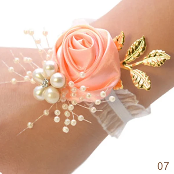 Bridesmaid Faux Rose Bracelet Wedding Wrist Corsage Polyester Ribbon Pearl Bow Bridal Gifts Hand Flowers Party Prom Accessories - Image 13