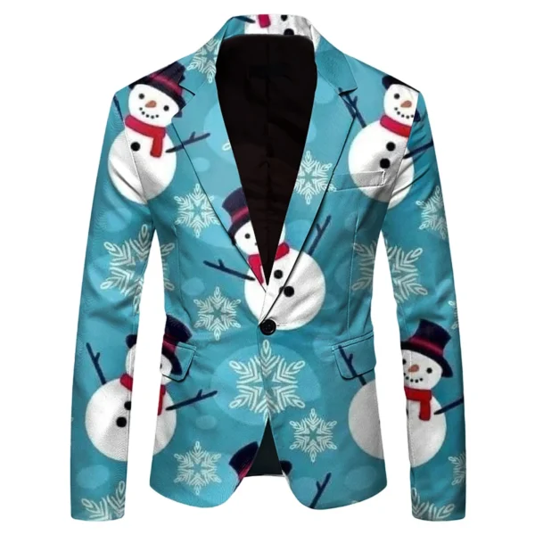 Mens Autumn Winter Printed Blazer One Button Christmas Suit Trend Printed Casual Suit Stylish Party Wear Wedding Groom Jacket - Image 2