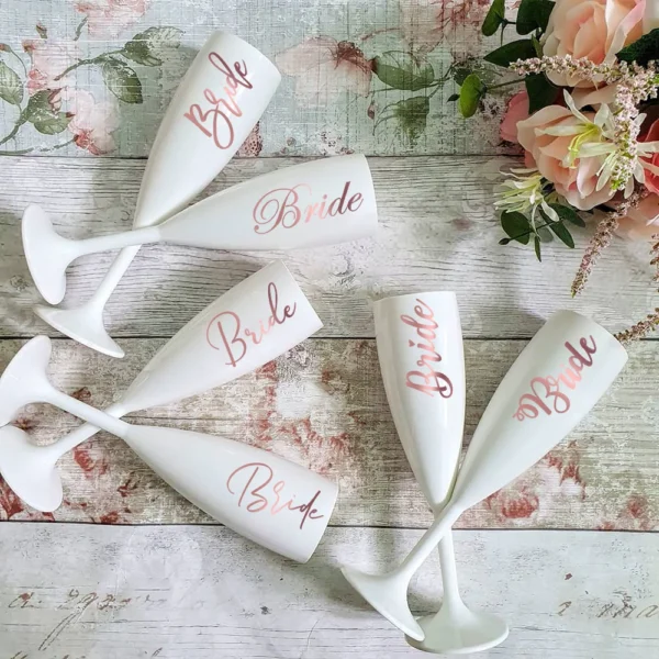 Personalized White Champagne Flute Bridesmaid Glass, Custom Name, Wedding, Bridal Party