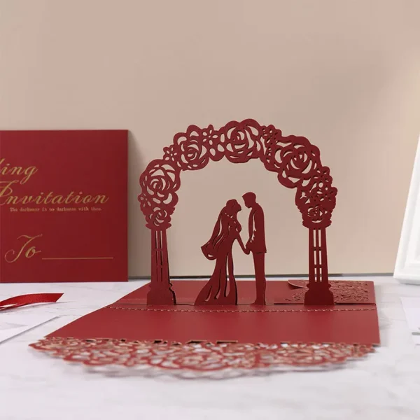 50 pieces 3D Pop-Up Blush Pink Wedding Invitation, Personalized PrintLaser Cut Pocket Bride and Groom Greeting Invite Card IC144 - Image 14