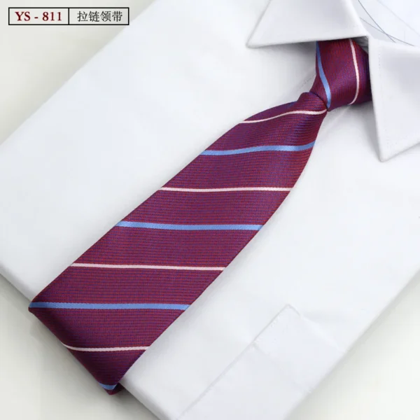 Formal 8CM Korean Zipper Tie for Men's Business Stripe Professional Dress Groom Wedding Tie - Image 19