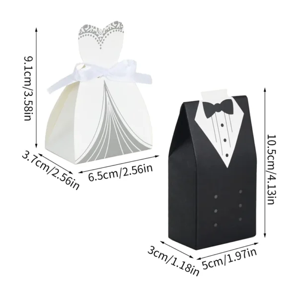 50Pcs Bride And Groom Candy Boxes Wedding Favor Tuxedo Wedding Dress for Bridal Shower Deco Gifts Packaging Boxes Party Supplies - Image 4