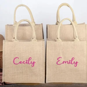 Embroidery Burlap Tote Bag Personalized Burlap Bags Bridesmaid Gifts Bag Custom Monogram Beach Bags Bachelorette Party Wedding