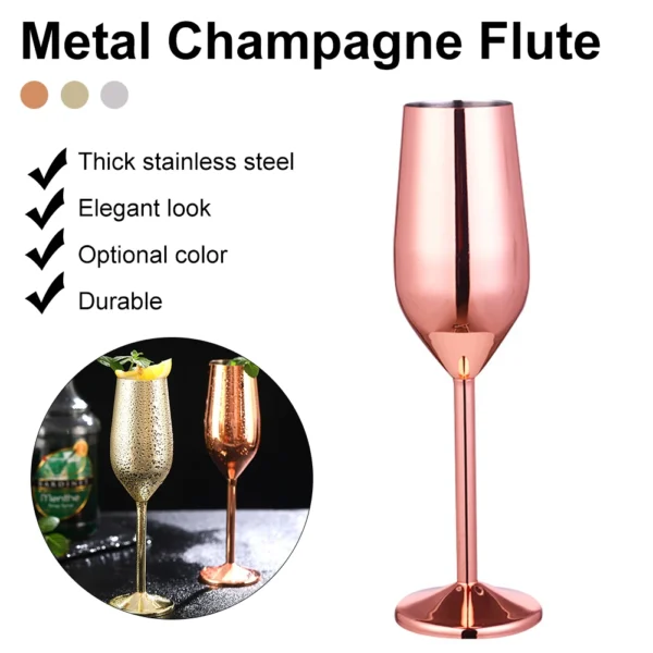 220ml Stainless Steel Champagne Flute Glass Unbreakable Wine Cup Gold Silver Cocktail Glass Metal Flute Home Bar Party Supplies - Image 3