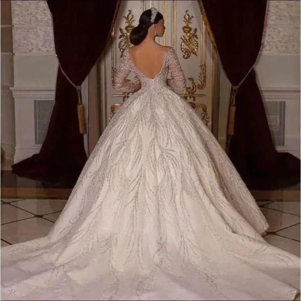 2024 Luxury Wedding Dresses Beaded Sequin Ball Gown Long Sleeves Bridal Wedding Dress Sexy Africa Bridal Gowns Wedding Dresses - Image 4