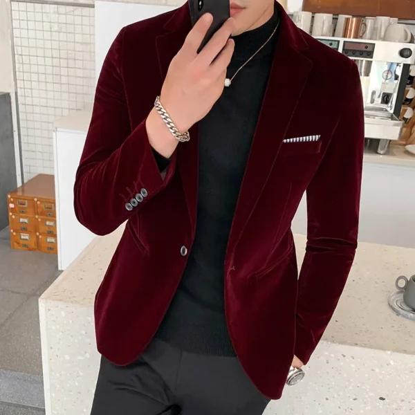 Men Wedding Groom Singer Costume Slim Blazer Formal Wear Dress Burgundy Velvet Blazers for Men Fashion Casual Suits Jackets 5XL - Image 2