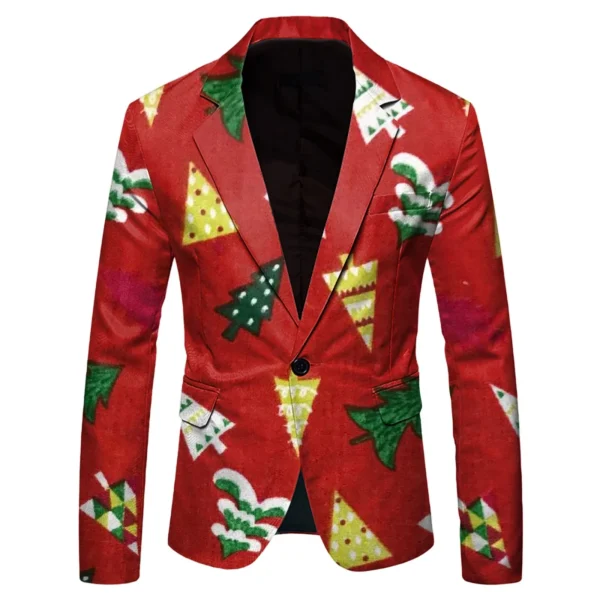 Mens Autumn Winter Printed Blazer One Button Christmas Suit Trend Printed Casual Suit Stylish Party Wear Wedding Groom Jacket - Image 4