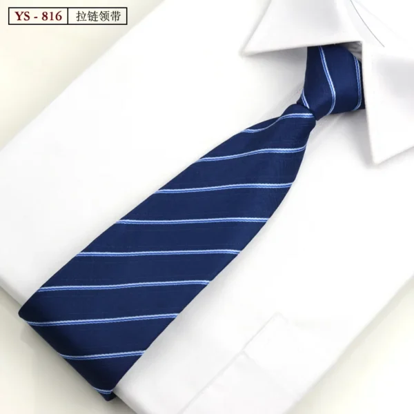 Formal 8CM Korean Zipper Tie for Men's Business Stripe Professional Dress Groom Wedding Tie - Image 32