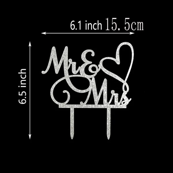 Mr and Mrs Cake Topper Bride and Groom Sign Wedding  Engagement Cake Toppers Decoration Silver Glitter Acrylic - Image 2