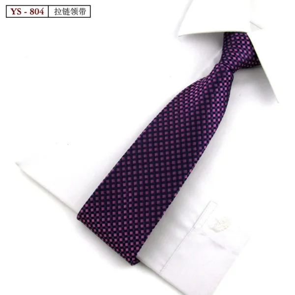 Formal 8CM Korean Zipper Tie for Men's Business Stripe Professional Dress Groom Wedding Tie - Image 35