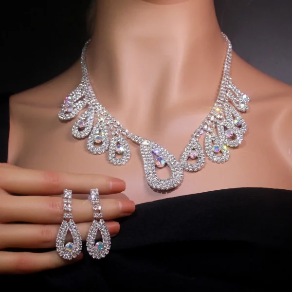 AINAMEISI Bridal Wedding Necklace Earrings Set Silver Rhinestone Necklace Bridal Crystal Jewelry Accessories (3 Pcs Set) - Image 28