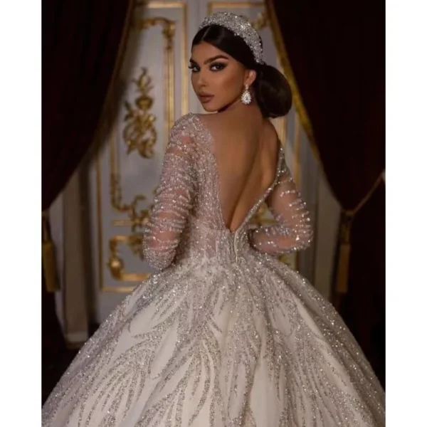 2024 Luxury Wedding Dresses Beaded Sequin Ball Gown Long Sleeves Bridal Wedding Dress Sexy Africa Bridal Gowns Wedding Dresses - Image 2