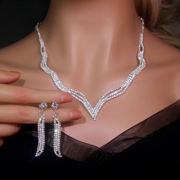 AINAMEISI Bridal Wedding Necklace Earrings Set Silver Rhinestone Necklace Bridal Crystal Jewelry Accessories (3 Pcs Set) - Image 8