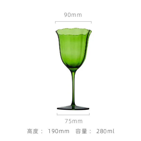 Home Light Luxury Retro Flower Wine Glasses Champagne Cup Set Crystal Goblet Glass Cocktail Glass Martini Cup Ribbed Pink Green - Image 15