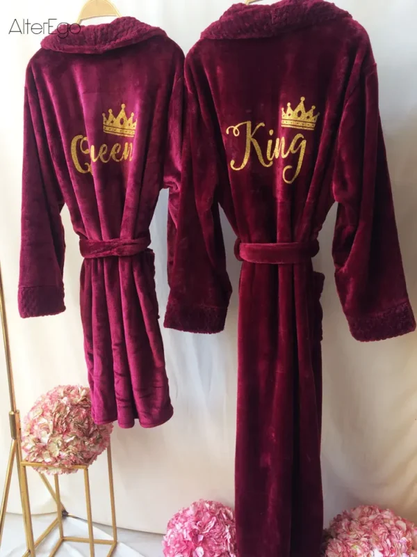 Custom Couple Bathrobe Personalized Wedding Bathrobe Flannel Anniversary King Queen Robes Honeymoon Mr Gift Bride And Groom Gift