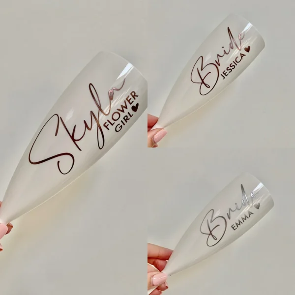 Personalised White Plastic Champagne Flute Wedding Proposal Reception Flutes Bachelorette Party Bride Tribe Gift - Image 3