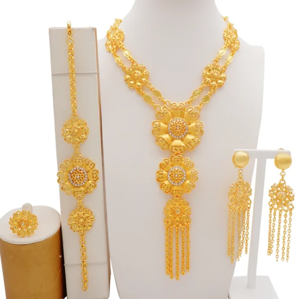 Dubai Jewelry Sets Gold Color Necklace & Earring Set For Women African France Wedding Party Jewelery Ethiopia Bridal Gifts - Image 19