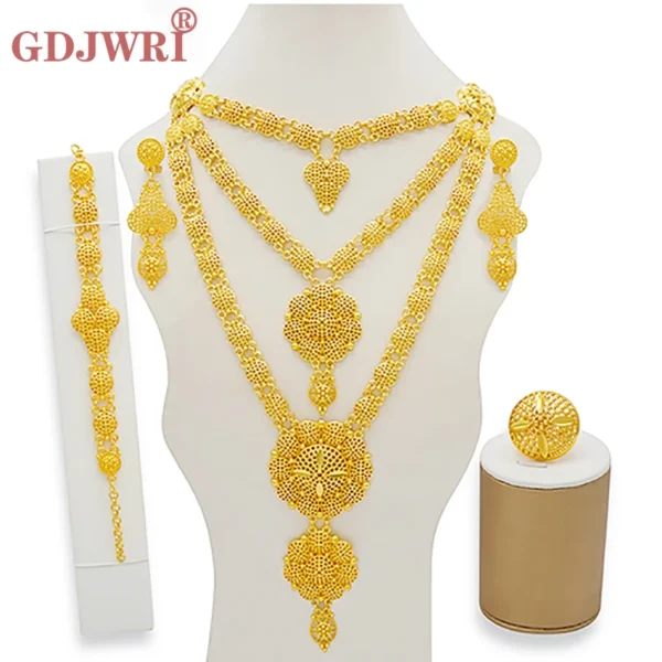 Dubai Jewelry Sets Gold Color Necklace & Earring Set For Women African France Wedding Party Jewelery Ethiopia Bridal Gifts - Image 4