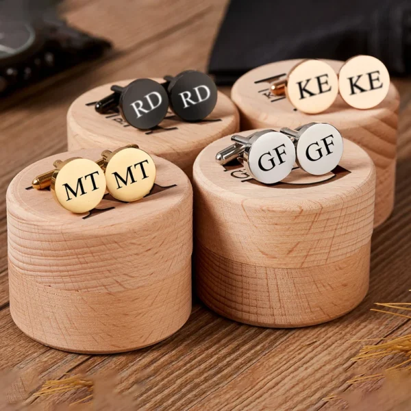 Personalized Custom Stainless Steel Cufflinks With Wooden Box Round Men Shirt Cufflinks Wedding Party Groomsmen Gifts - Image 3