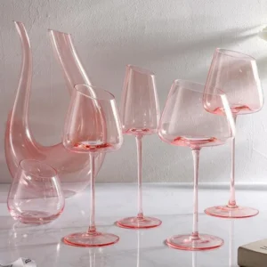 Nordic Pink Flamingo Wine Glasses Set Crystal Glass Goblet Creative Inclined Mouth Concave Bottom Clear Champagne Wine Cup Blue