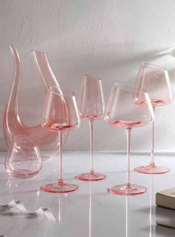 Nordic Pink Flamingo Wine Glasses Set Crystal Glass Goblet Creative Inclined Mouth Concave Bottom Clear Champagne Wine Cup Blue