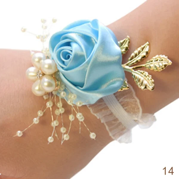 Bridesmaid Faux Rose Bracelet Wedding Wrist Corsage Polyester Ribbon Pearl Bow Bridal Gifts Hand Flowers Party Prom Accessories - Image 7