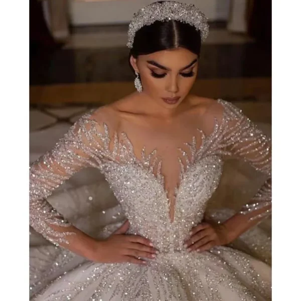 2024 Luxury Wedding Dresses Beaded Sequin Ball Gown Long Sleeves Bridal Wedding Dress Sexy Africa Bridal Gowns Wedding Dresses - Image 5