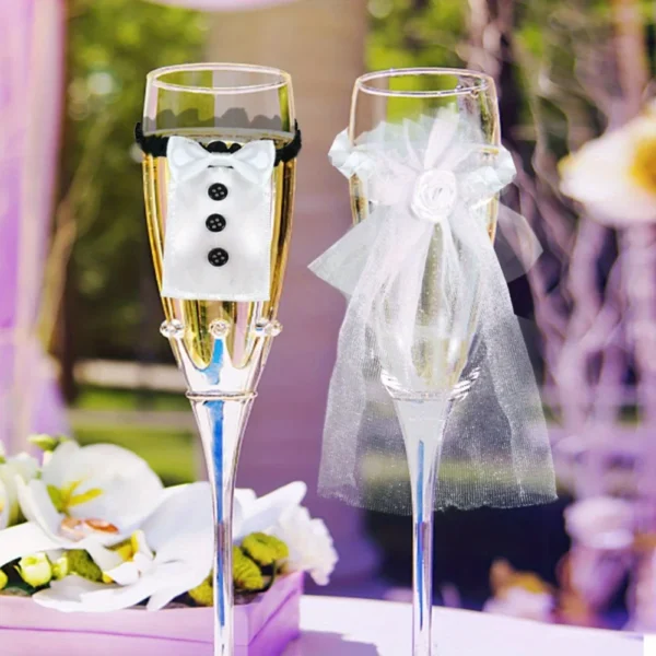 New 2Pcs Wedding Bride Groom Wine Cups Champagne Glasses Ornaments, Glass DIY To Be Bridal Shower Bachelorette Party Decor - Image 7