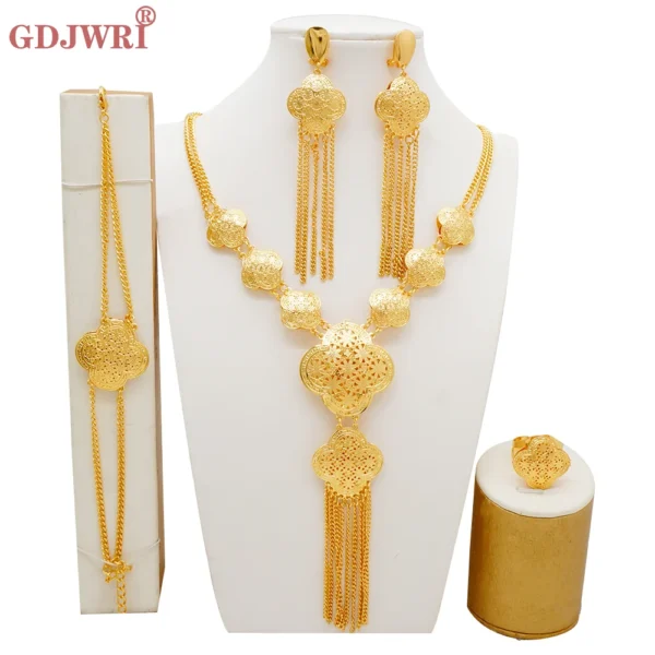 Dubai Jewelry Sets Gold Color Necklace & Earring Set For Women African France Wedding Party Jewelery Ethiopia Bridal Gifts - Image 21