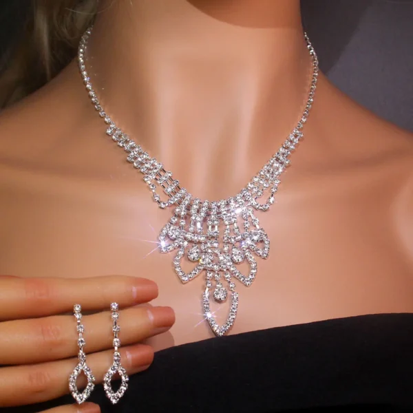 AINAMEISI Bridal Wedding Necklace Earrings Set Silver Rhinestone Necklace Bridal Crystal Jewelry Accessories (3 Pcs Set) - Image 23