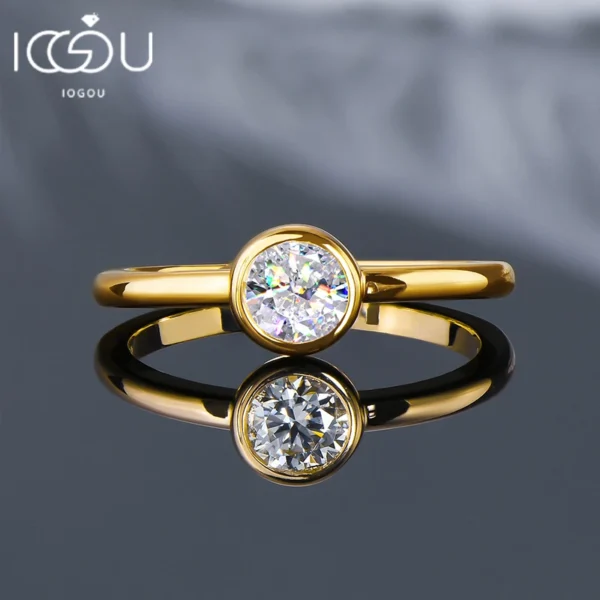 IOGOU 18K Gold Plated Solitaire Ring 0.5CT Bezel Moissanite Rings for Women Real Silver 925 sterling Promise Engagement Jewelry