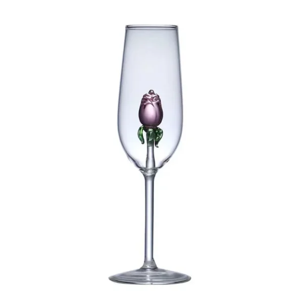 1 Piece Creative 3D Pink Glass Rose Build-in Red White Wine Glasses Cup Stemware Goblets Champagne Flute Household Lovely Gift - Image 8