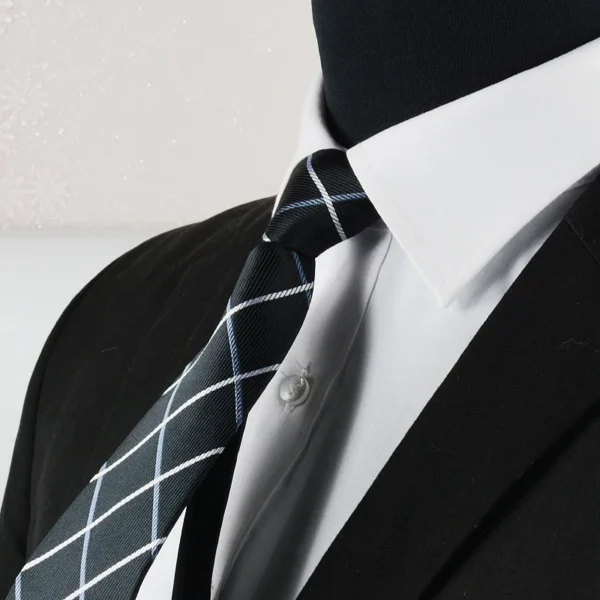 Formal 8CM Korean Zipper Tie for Men's Business Stripe Professional Dress Groom Wedding Tie - Image 2