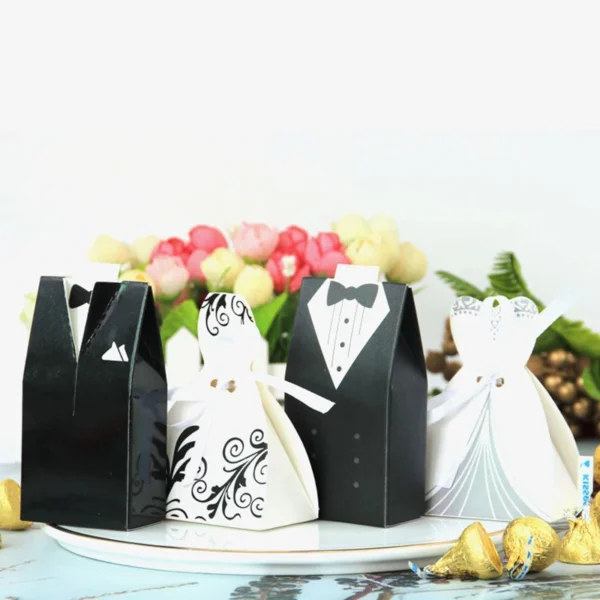 20/50/100pcs Groom And Bride Wedding Dresses With Ribbon Candy Box Favor And Gifts Bag DIY Wedding Souvenirs Party Decorations - Image 2