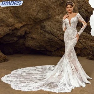 Romantic Mermaid Wedding Dress Romantic Customized  Bridal Gown Classic Long Sleeve Floor-Length Bridal Dress Vestidos De Novia