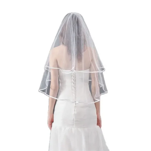 Two-Layers Short Wedding Bridal Ribbon Edge Veils with Comb Bridal Accessories - Image 5