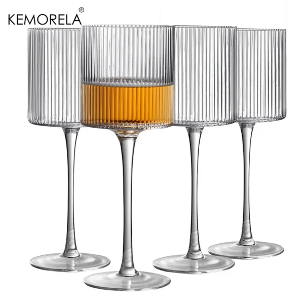 4PCS French Vertical lines Champagne Glasses Home Glass Goblets High-end Red Wine Glasses White Wine Glasses Cocktail Glasses